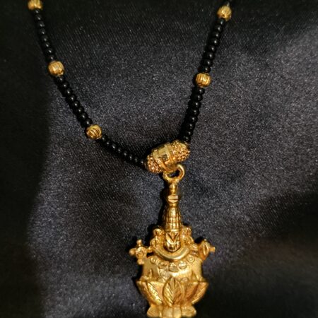 Lord Brahma gold and black beaded necklace