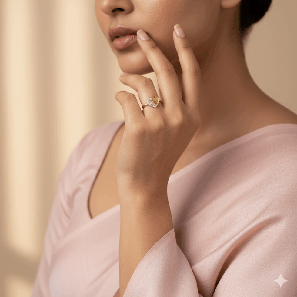 Gold-Plated Heart Ring with CZ Stones