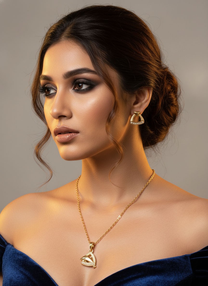 Gold-Plated Fish Motif Pendant & Earring Set