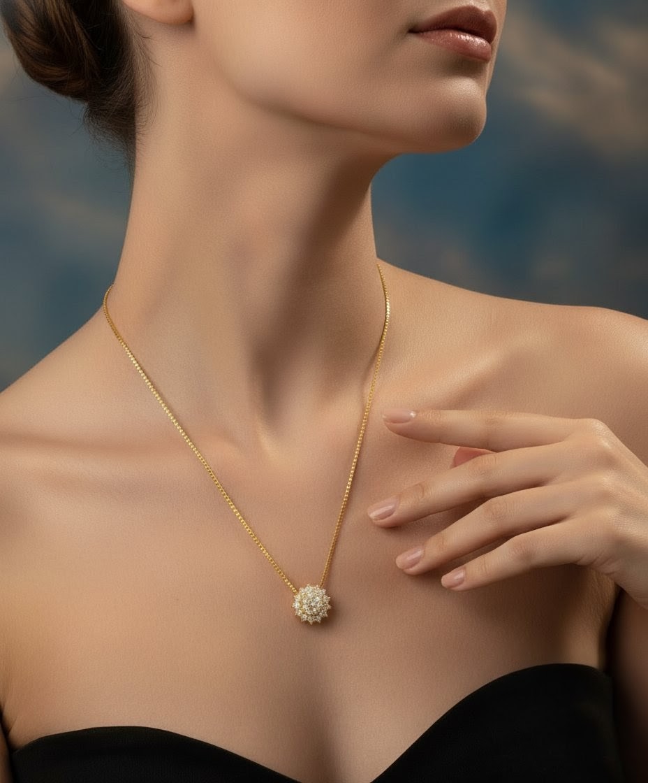 Sparkling Gold CZ Daisy Necklace