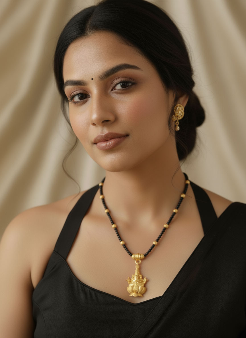 Lord Brahma gold and black beaded necklace