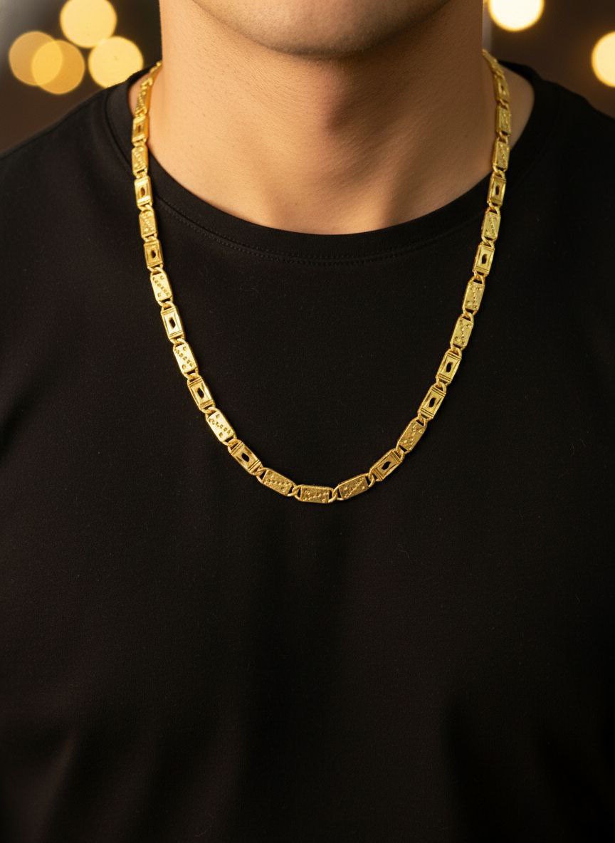 Men’s Premium Gold-Plated Biscuit Chain Necklace